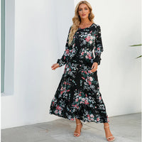 Damen Boho Maxikleid mit Blumenmuster | Langarm – Schwarz 4