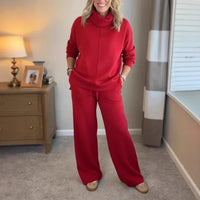 AlpenBliss™ - Set mit Thermischer Rollkragenbluse und Bequemer, Gerader Hose / Elegantes Design, das Sie Warm Durch die Kalte Jahreszeit Begleitet – Rot