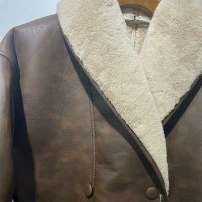 Asvotra | Herbst Winter Zweifarbige Leder- und Fell-Windjacke für Damen