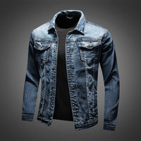 Herren Geknöpft mit Taschen Jeansjacke – Blau