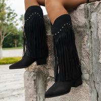 Damen Mittelkalb Cowboy Stiefel | Western Stil – Schwarz