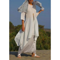 Esme Elegantes Zwei-Teiler Set | Luftiges Sommerliches Boho-Stil Ensemble mit weiten Hosen und Tunika – Weiß