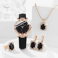 🔥 3 STÜCK ZUM PREIS VON 1 🔥 4-Teiliges Goldenes Uhren-Set Mit Passender Halskette, Ohrringen, Ring Und Armband / Vervollständigen Sie Ihren Look Mit Müheloser Eleganz – 🔥 3 STÜCK ZUM PREIS VON 1 🔥 - Schwarz / Rot / Grün