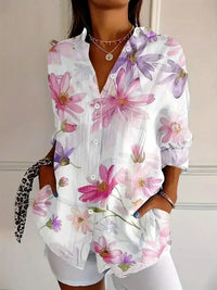Amelia | Damenbluse mit elegantem abstraktem Print – Weiß