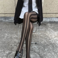 Gestreifte Strumpfhose für Damen | Schwarz – Schwarz