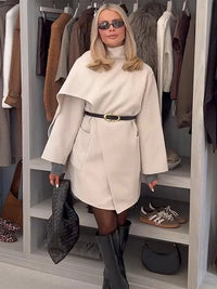 Lehmann Modehaus | Bequem Damen-Asymmetrischer Wollmantel – Beige