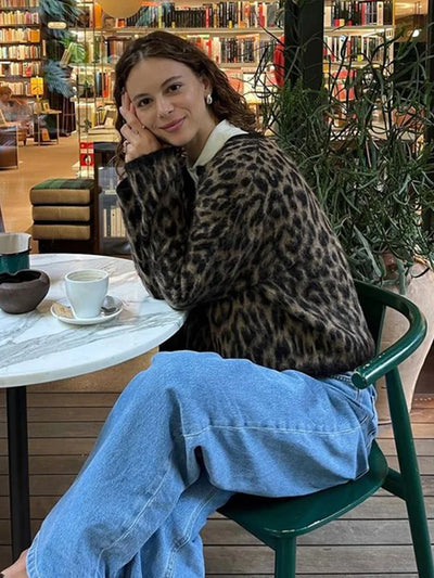 Katren | Damen Leopard Cardigan mit Rundhalsausschnitt