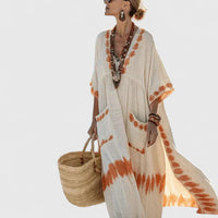 Alina | Damen Boho Maxikleid Taschen Fließend Romantic Sommer Casual – Orange