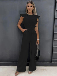 Edith Sommerlicher Jumpsuit | Leichter, stilvoller Jumpsuit für Damen mit weitem Bein – Schwarz