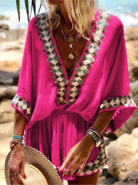 Jasmin Sommer-Jumpsuit | Leichter Strand-Short-Jumpsuit im Boho-Stil – Rosa Rot