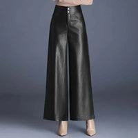 Julia | Weite Damen Lederhose stilvoll elegant – Schwarz