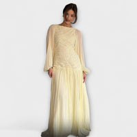 Elegantes Plissiertes Langarmkleid – Gelb