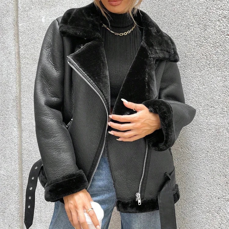 Ascetra | Dicke und warme Lederjacke für Damen