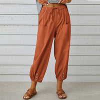 Kobe™ Baumwoll-Leinen-Hose mit Fronttaschen und verstellbarem Kordelzug – Orange