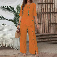 Celinor™ Set Mit Fließender Bluse und Marlenehose – Orange