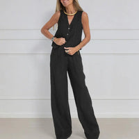 Luna Sommer Anzug | Elegantes ärmelloses Sommerwesten- und lange Hosen-Set für Damen – Schwarz