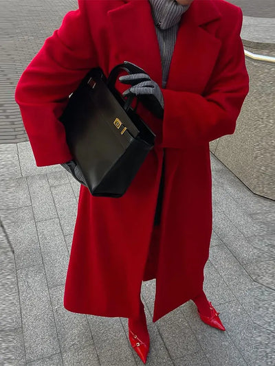 Olitaneia | Retro Roter Oversize Mantel Damen mit Großem Revers
