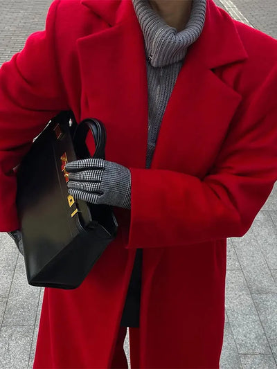 Olitaneia | Retro Roter Oversize Mantel Damen mit Großem Revers
