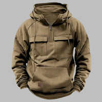 Sommer Hoodie für Herren - Leichter sportlicher Kapuzenpullover mit halbem Reißverschluss – Khaki