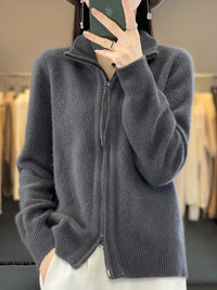 Zina | Kaschmir-Pullover mit Reißverschluss – Dunkelgrau