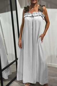 Ismara | Ruffled Strap Maxi Dress – Weiß