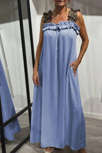 Ismara | Ruffled Strap Maxi Dress – Blau