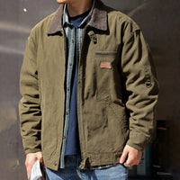 Wipase | Herren Canvas Jacke Vintage Stil Baumwolle Dick Warm – Armee grün