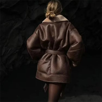Asvotra | Herbst Winter Zweifarbige Leder- und Fell-Windjacke für Damen