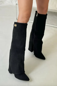Elisara - Hochwertige kniehohe Stiefel aus Wildleder – Schwarz - Wildleder