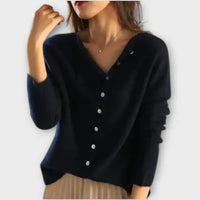 Paige – Weicher Cardigan mit asymmetrischer Knopfleiste – Marine