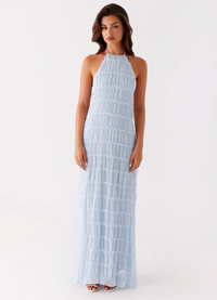 Juliana | Neckholder Transparent Maxikleid – Blau