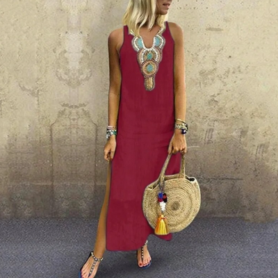 Verity - Langes lässiges Maxikleid mit seitlichem Schlitz