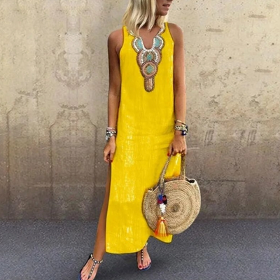 Verity - Langes lässiges Maxikleid mit seitlichem Schlitz