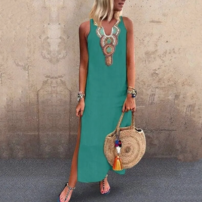 Verity - Langes lässiges Maxikleid mit seitlichem Schlitz