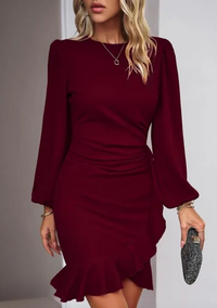 Zinnia - Elegantes Rundhals-Bubble-Kleid – Weinrot