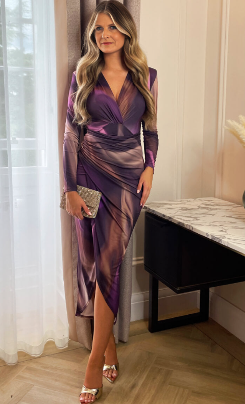 Daphne - Sexy tiefes V-Ausschnitt Langarmkleid