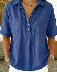 Tessa | Hemdbluse mit Kragen und Knopfdetail  ( 1+1 GRATIS ) – Marine