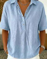 Tessa | Hemdbluse mit Kragen und Knopfdetail  ( 1+1 GRATIS ) – Hellblau