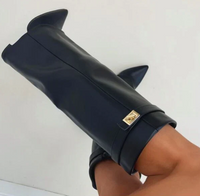 Damen-Stiefel mit Umschlagdetail | hohe Schaftausführung – Schwarz – Leder