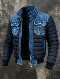 Stefan | Herrenjacke gefüttert mit Denim-Details modern – Blau