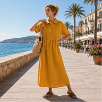 Alexis | Sommerliches fließendes Hemdblusenkleid – Erdfarbe