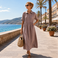 Alexis | Sommerliches fließendes Hemdblusenkleid – Khaki