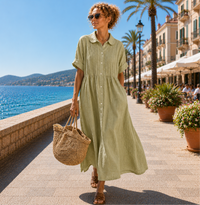 Alexis | Sommerliches fließendes Hemdblusenkleid – Hellgrün
