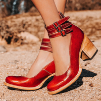 Sommerliche Pumps mit Blockabsatz – Vintage Mary Jane Schuhe für Hochzeit – Rot