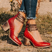 Sommerliche Pumps mit Blockabsatz – Vintage Mary Jane Schuhe für Hochzeit – Rote Schlange