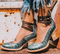 Sommerliche Pumps mit Blockabsatz – Vintage Mary Jane Schuhe für Hochzeit – Grüne Schlange