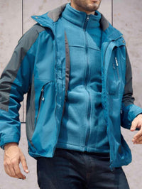 Wind- und wasserdichte Wanderjacke mit Kapuze, Taschen und doppeltem Reißverschluss und Knopfverschluss – Dunkelblau