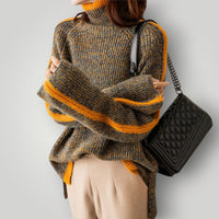 Damen Norweger Strickpullover | Warmer Pullover mit Muster – Braun