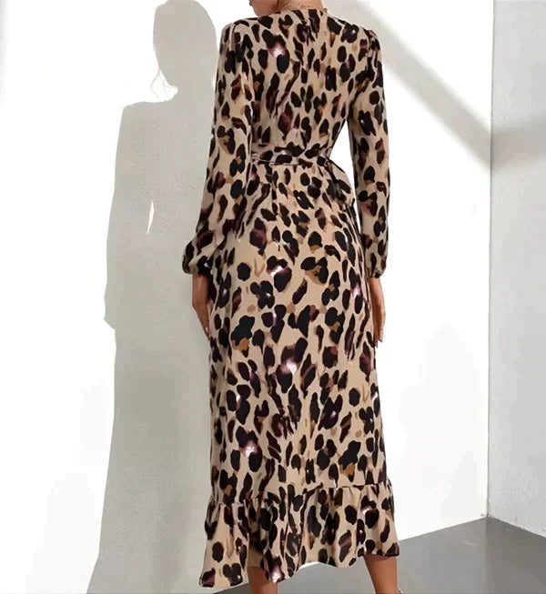 Sheena - Elegantes Leoparden-V-Ausschnittkleid
