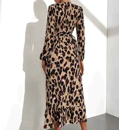 Sheena - Elegantes Leoparden-V-Ausschnittkleid